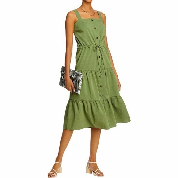 Aqua Tiered Button Up Midi Dress. Size Medium. - Picture 1 of 6